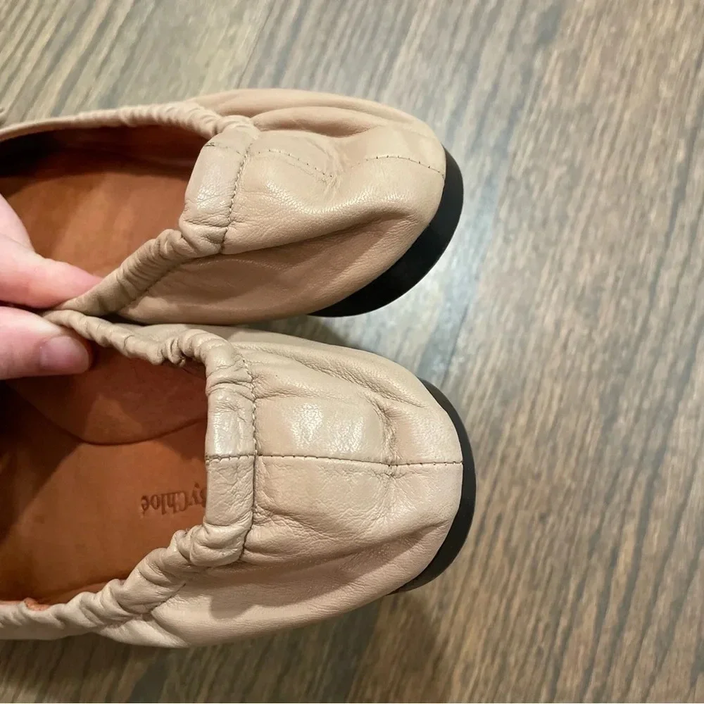 See By Chloe Zipper Bow Scrunch Ballerina Flat Leather Size EU 36.5